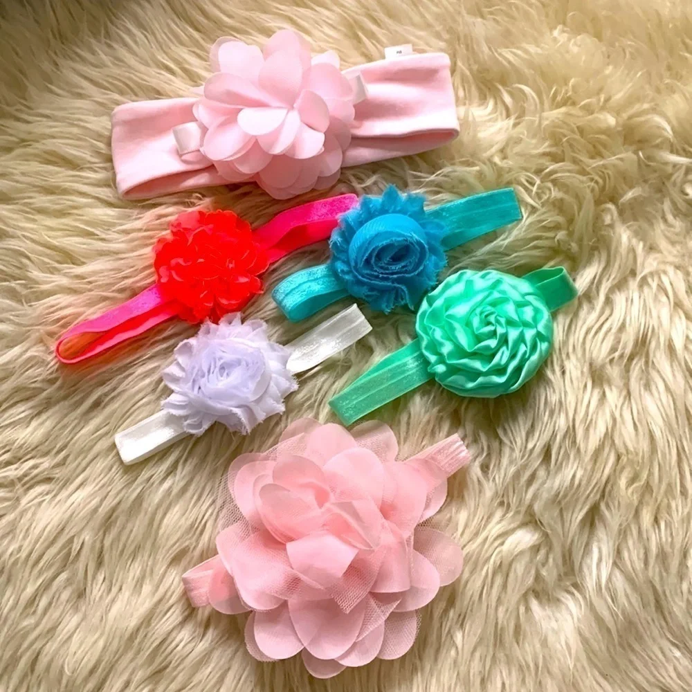 Six piece baby girl headband flower bundle